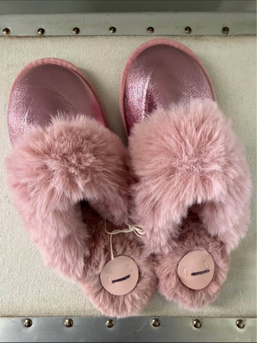 Anthropologie NWOT  Pink Metallic Slide Slippers- Size Women’s Small